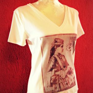 Azerbaijan woman tshirt for belly dance and tribal fusion dance lesson - hand dyed lateral view